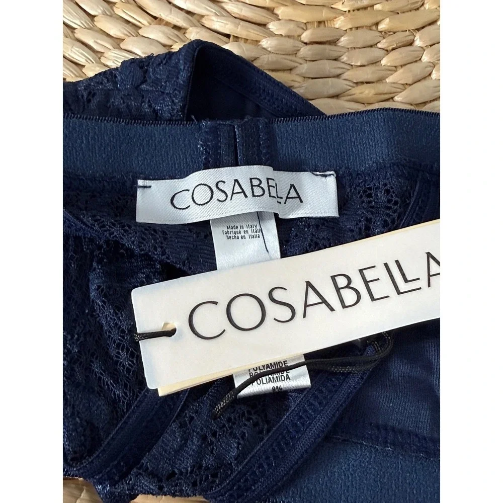 Designer Navy Blue Lace Thong‎ by Cosabella S